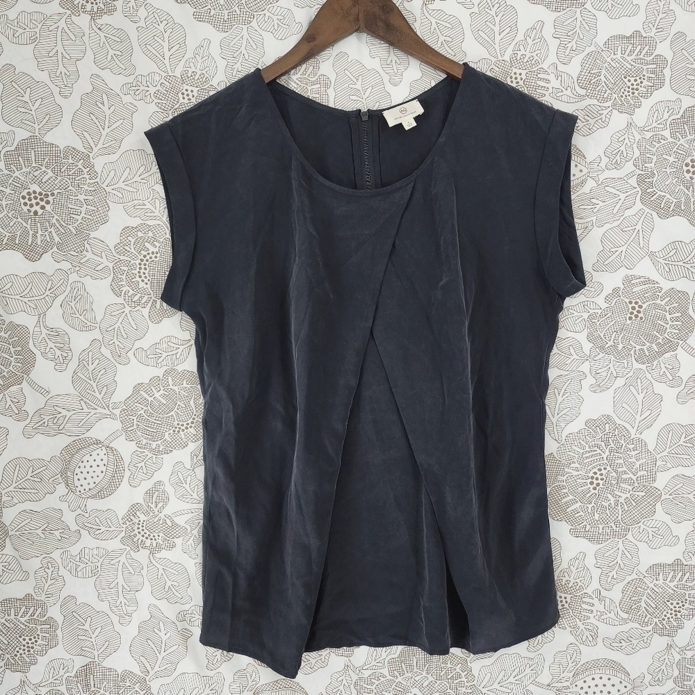 Ag Adriano Goldschmied Navy Draped Front Cap Sleeve Top